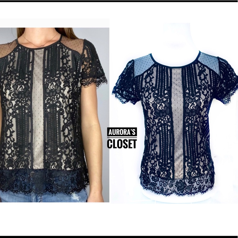 Express S Black Lace Top Nude Lining